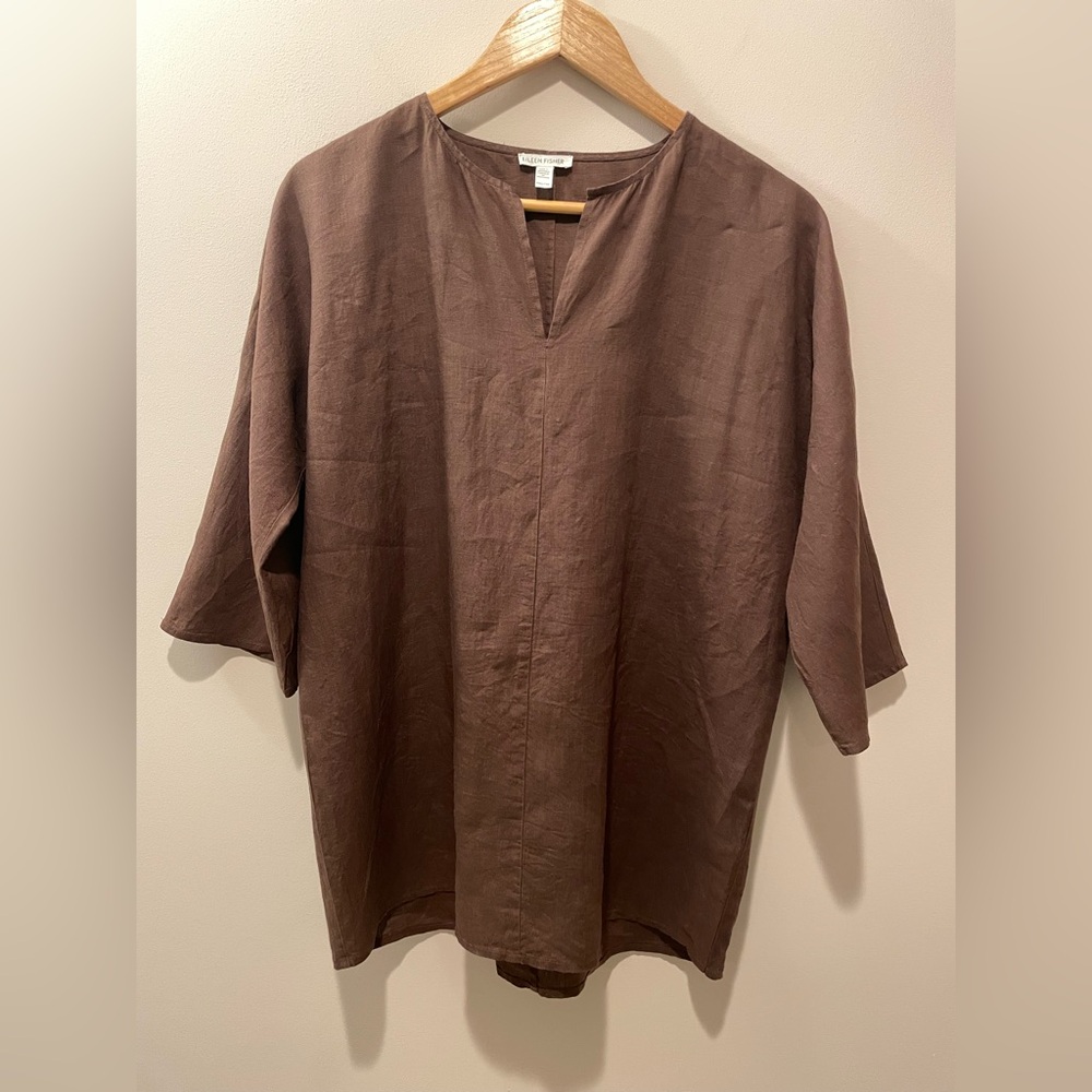 Eileen Fisher Chocolate V-Neck Top